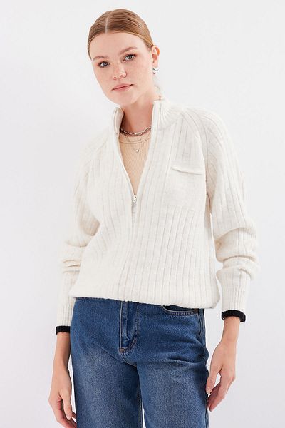 Bigdart 15863 Strickjacke mit Reißverschluss - Ecru
