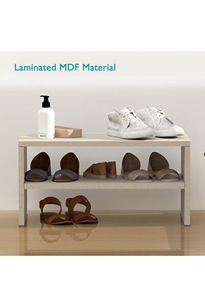 Mahmayi 2-Tier Stackable Shoe Rack, Wooden 2-Shelf Shoe Shoes , Light Grey