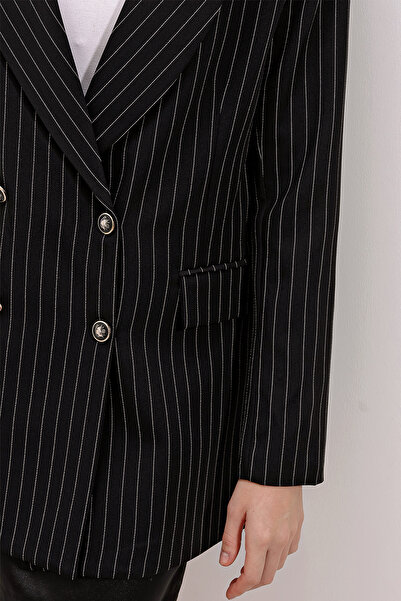 Bigdart Women's Black Double Buttoned Striped Blazer Jacket 0699