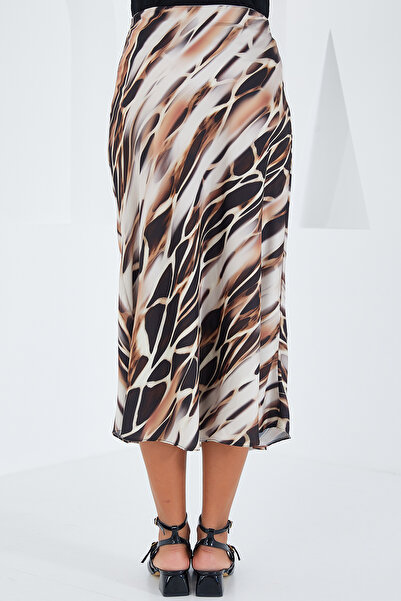 Bigdart Women's Ecru Black Patterned Satin Skirt 15806