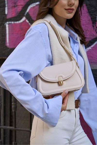 Madamra Cremefarbene Umhängetasche mit goldener Schnalle für Damen