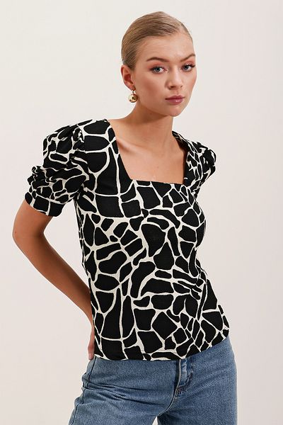Bigdart 0409 Square Neck Knitted Blouse - H. Black