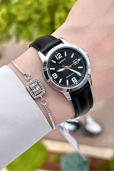 Casio Women's Wristwatch with Case Metallic Cord Black Color 24 Months Warranty