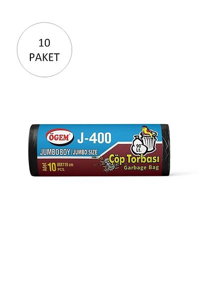 Ethab Ticaret J-400 Jumbo Size 80x110 cm Black Garbage Bag - 10 Rolls x 10 Pack = 100 Pieces
