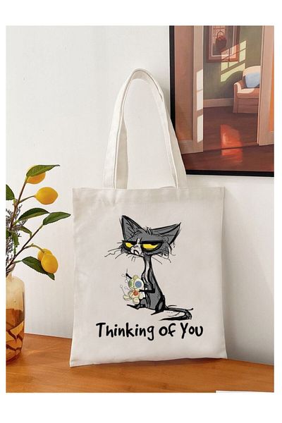 Cemira Gândindu-te la tine, geantă de tote cu design pisică geantă din pânză