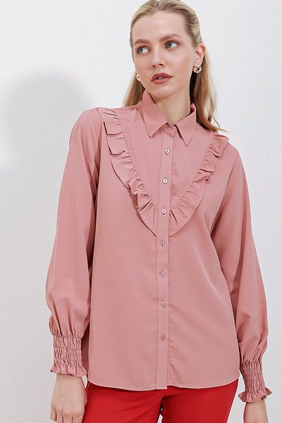 Bigdart 20223 Ruffle Long Sleeve Shirt - Dried Rose