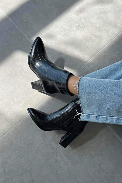 STRASWANS Fergal Women's Heeled Crocodile Boots Black