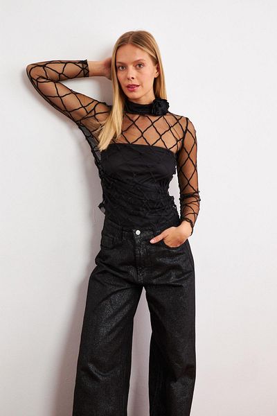 Setre Black Tulle Detailed Blouse
