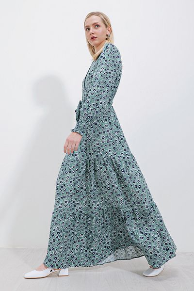 Bigdart 2374 Patterned Long Viscose Dress - Green