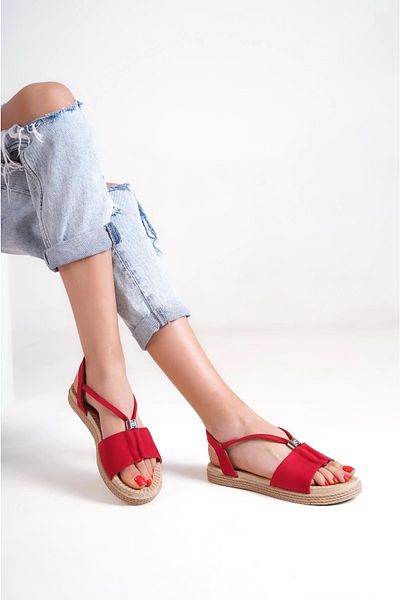 CAMOLLA Red Suede Women's Sandals - Comfortable Design