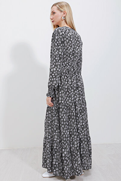 Bigdart 2374 Patterned Long Viscose Dress - Black