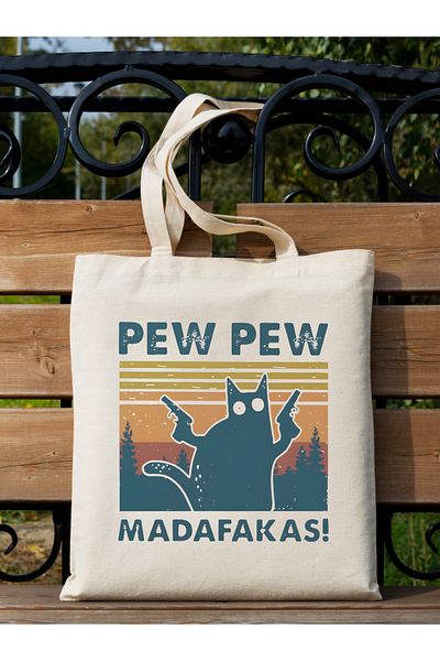 Cemira Pew Pew Madafakas, geantă din pânză cu design de pisici