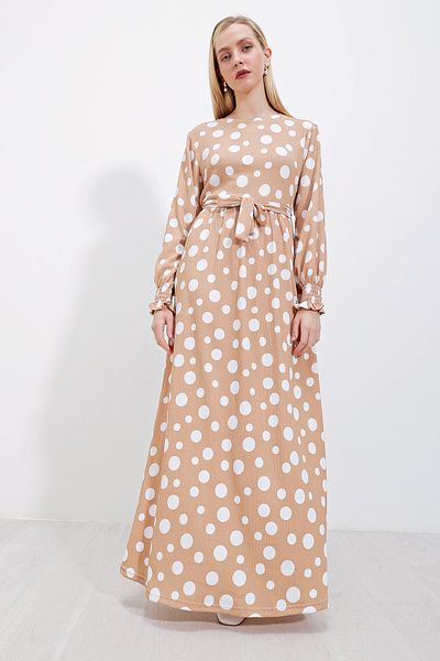 Bigdart Beige and White Hijab Knitted Dress - Women 1525