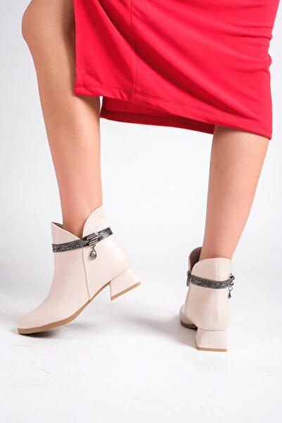 CAMOLLA Bej Cilt Kadın Taşlı Bot