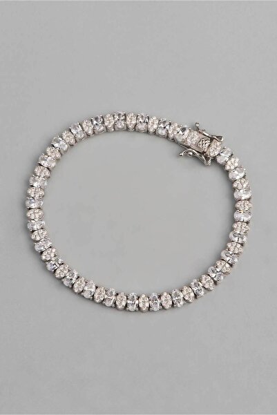 So CHIC... Oval Taşlı 18 Ayar Beyaz Altın Kaplama Gümüş Tasarım Bileklik