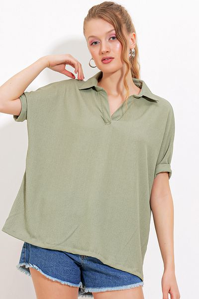 Bigdart Dámská pletená halenka Çağla Oversize Polo Collar - 0486