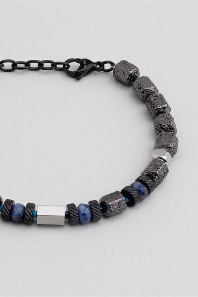 So CHIC... 22 cm Steel Men's Bracelet with Lava and Hematite Stones