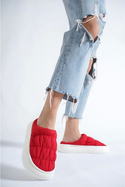 Moda Değirmeni Papuci de casă cu cusături din lână pentru femei