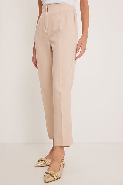 Bigdart Women's Beige High Waist Fabric Pants 6650