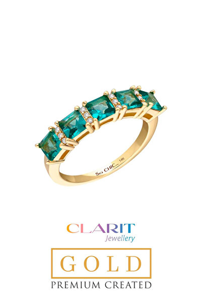 So CHIC... Created Paraiba Taşlı Clarit Serisi 14 Ayar Sarı Altın Beştaş Yüzük