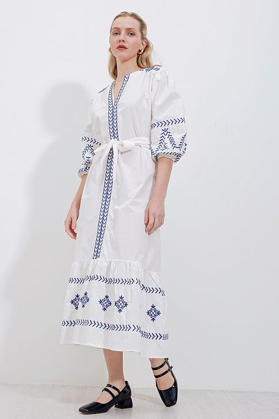 Bigdart 2479 Embroidered Linen Dress - White