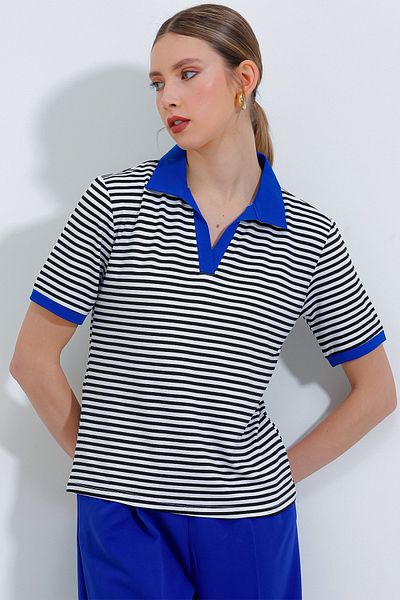 Bigdart Γυναικείο μπλουζάκι Saks Polo με ριγέ λαιμόκοψη 0499