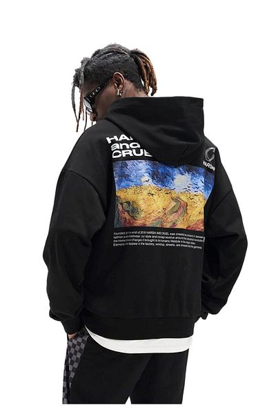 The Champ Clothing Φούτερ με κουκούλα Fleece Van Gogh Oil με στάμπα μαύρο Unisex με κουκούλα