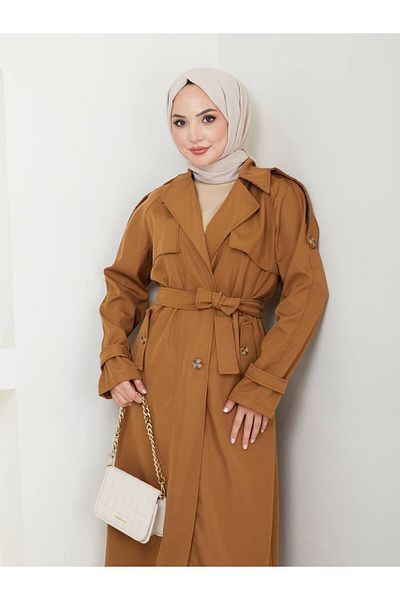 MY QILAM Cotton Waterproof Long Belt Double Breasted Collar Women's Trench Jacket - 10Nmr649