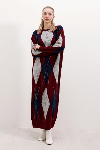 Bigdart 15861 Long Knitwear Dress - Claret Red