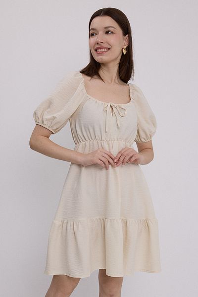 Bigdart Women's Beige Flared Linen Dress 2351