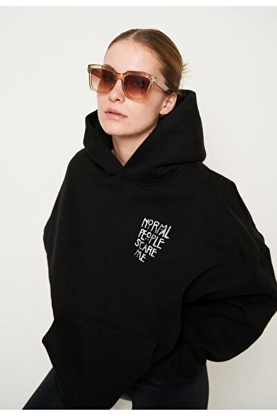 The Champ Clothing Φούτερ με κουκούλα Fleece Normal People Scare Me με στάμπα μαύρο Unisex φούτερ με κουκούλα