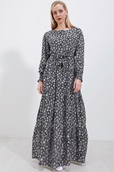 Bigdart 2374 Patterned Long Viscose Dress - Black