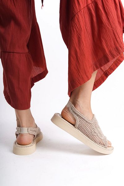 Moda Değirmeni Sandale de damă din dantelă - cu elastic la spate