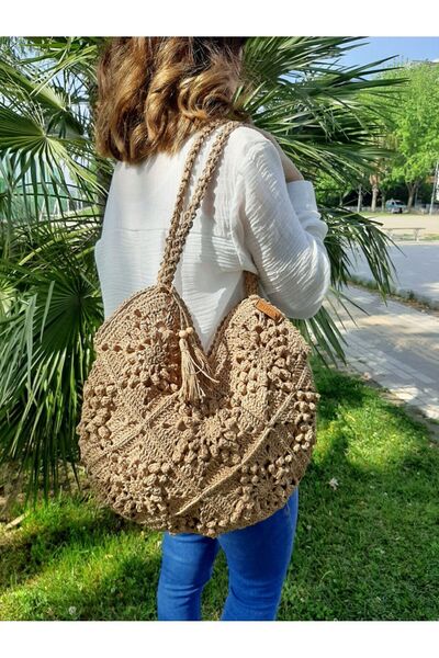 ZÜMAL Straw Colored Women's Shoulder Bag - Hand Knitted and Paper Thread