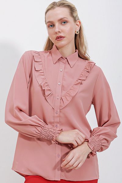 Bigdart 20223 Ruffle Long Sleeve Shirt - Dried Rose