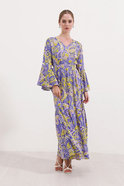 Bigdart 2454 Patterned Long Dress - Lilac