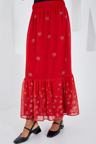 Bigdart Дамска червена шарена шифонена пола 8010