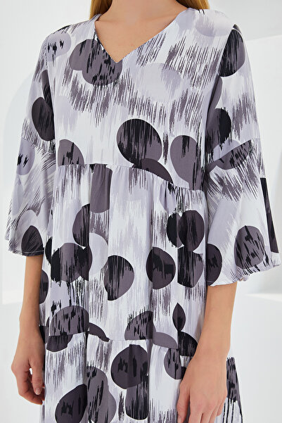 Bigdart Dámské šedočerné viskózové šaty s krátkým rukávem z roku 1959