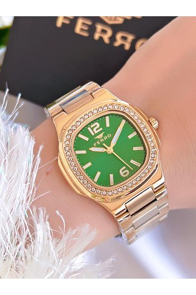 FERRO 3 Atm Water Resistant Steel Cord Ion Coated Women's Wrist Watch and Bracelet Efl21366-B6