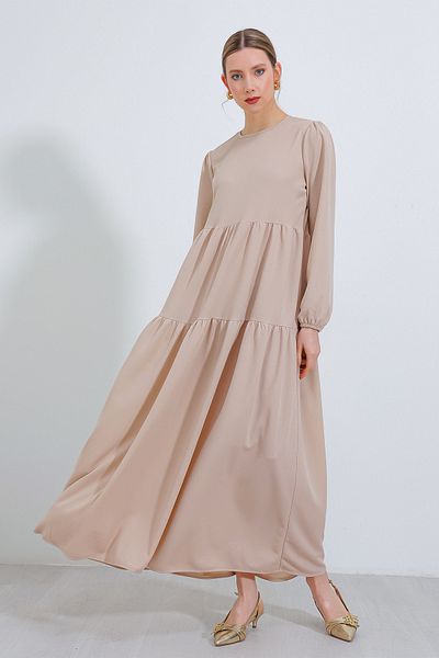 Bigdart Women's Cream Long-Length Knitted Hijab Dress 2482