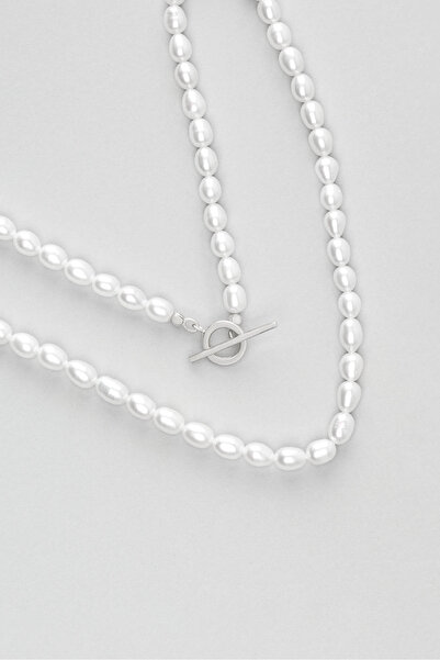 So CHIC... Beyaz İnci 18 Ayar Beyaz Altın Kaplama 41 Cm Gümüş İnci Kolye