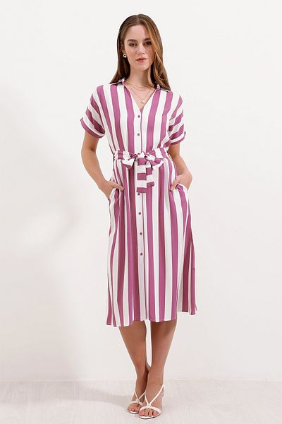Bigdart 2456 Striped Shirt Dress - Dried Rose