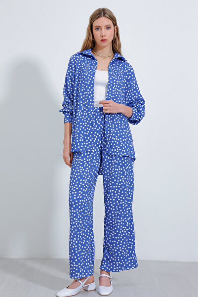 Bigdart Women's Polka Dot Indigo Ecru Knitted Double Suit 5858