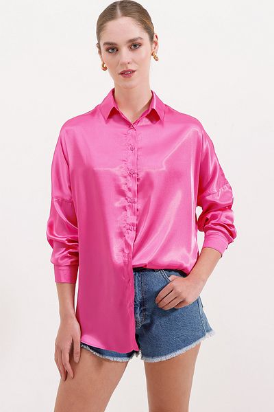 Bigdart 3985 Oversize Satin Shirt - Fuchsia