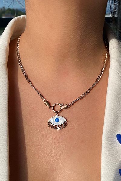 TAKIŞTIR Rose Color Eye Figured Steel Necklace