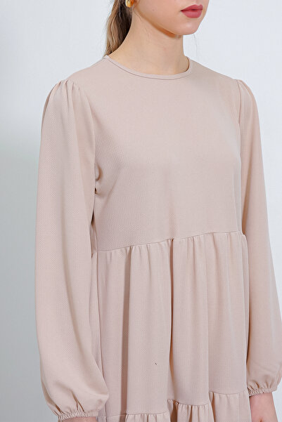 Bigdart Women's Cream Long-Length Knitted Hijab Dress 2482