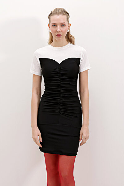 Bigdart 2472 Büzgülü Mini Elbise - Siyah