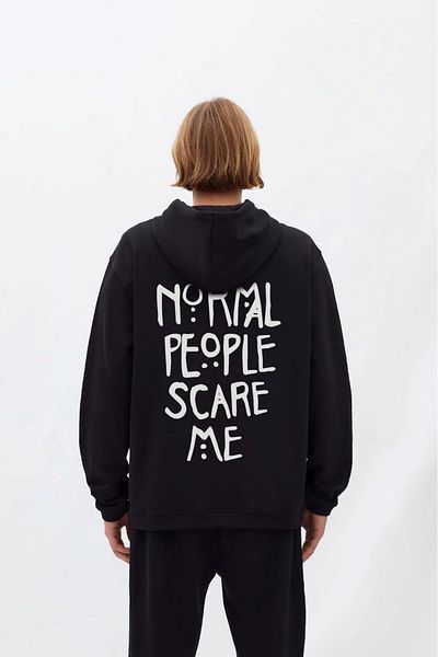 The Champ Clothing Φούτερ με κουκούλα Fleece Normal People Scare Me με στάμπα μαύρο Unisex φούτερ με κουκούλα