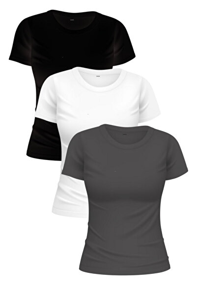 noetr Fekete füstölt szürke 100% pamut 3 részes női alap póló csomag