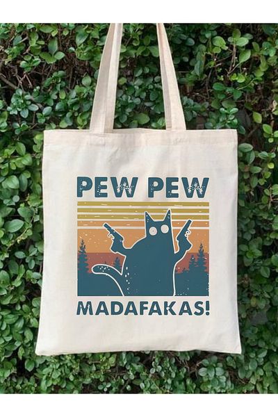 Cemira Pew Pew Madafakas, geantă din pânză cu design de pisici